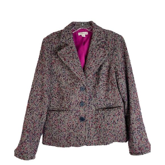 Coldwater Creek Jackets & Blazers - Vintage purple red white wool tweed button preppy office blazer 8